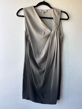 Robert Rodriguez 100% Silk Gray Draped Cocktail Mini Dress